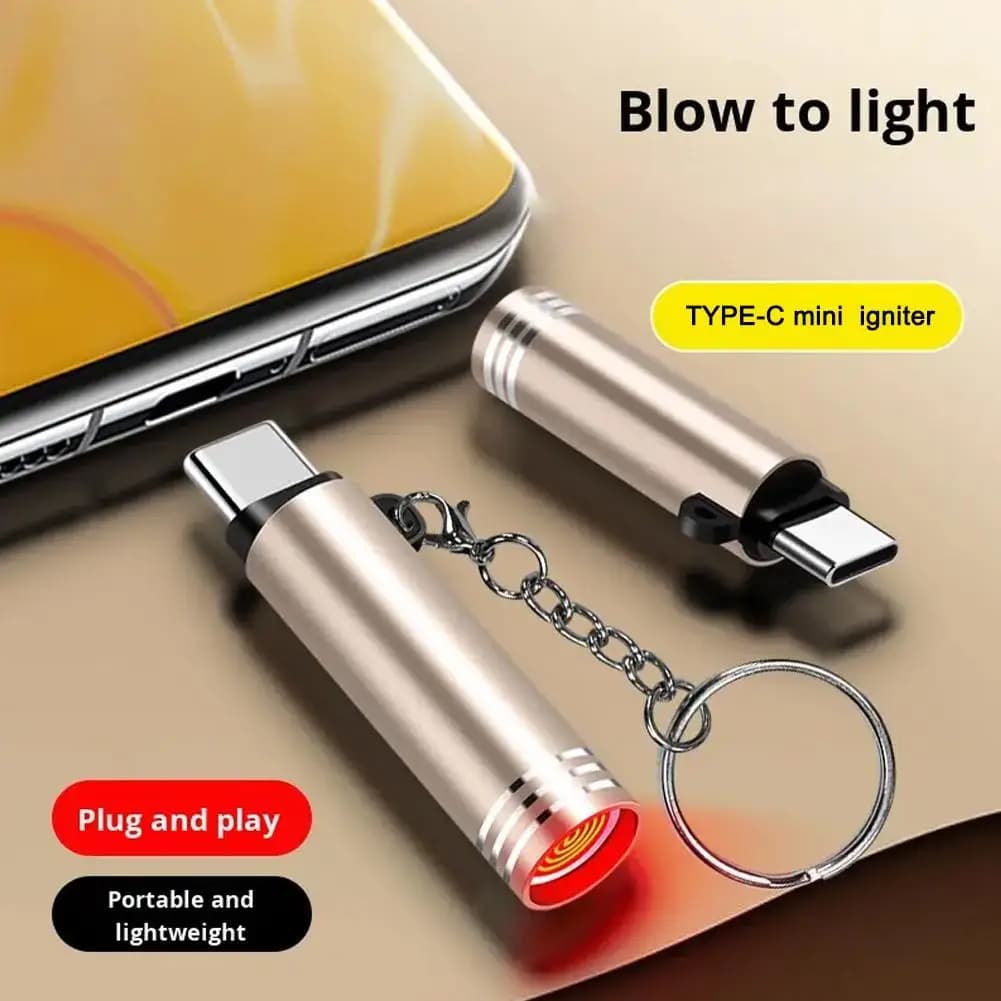 Mini accendino di tipo C con accensione e spegnimento automatico per viaggi aerei all'aperto, nessuna batteria, nessuna fiamma, adattatore per accendisigari USB C