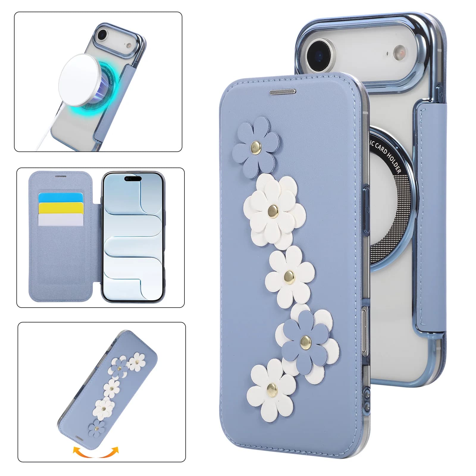 Custodia per telefono in pelle magnetica Solt con design floreale carino per iPhone 17 Pro Max 16 Plus 15 14 13 12 11 per Magsafe Cover