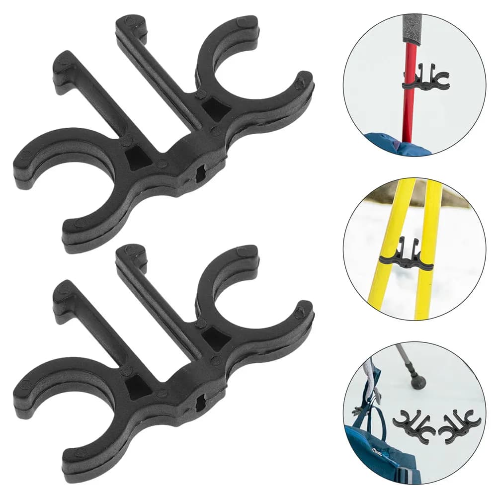 6 Pieces Clips for Trekking Sticks, Double Connector for Stroller Sticks, Hiking Stick Support, Camping Equipment Accessories
