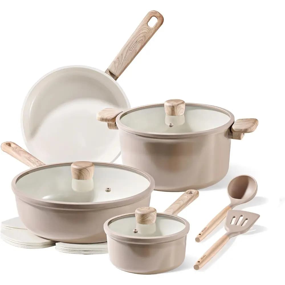 Set of 12 Pieces with Leafs, Essential for Kitchen in Taupe Color