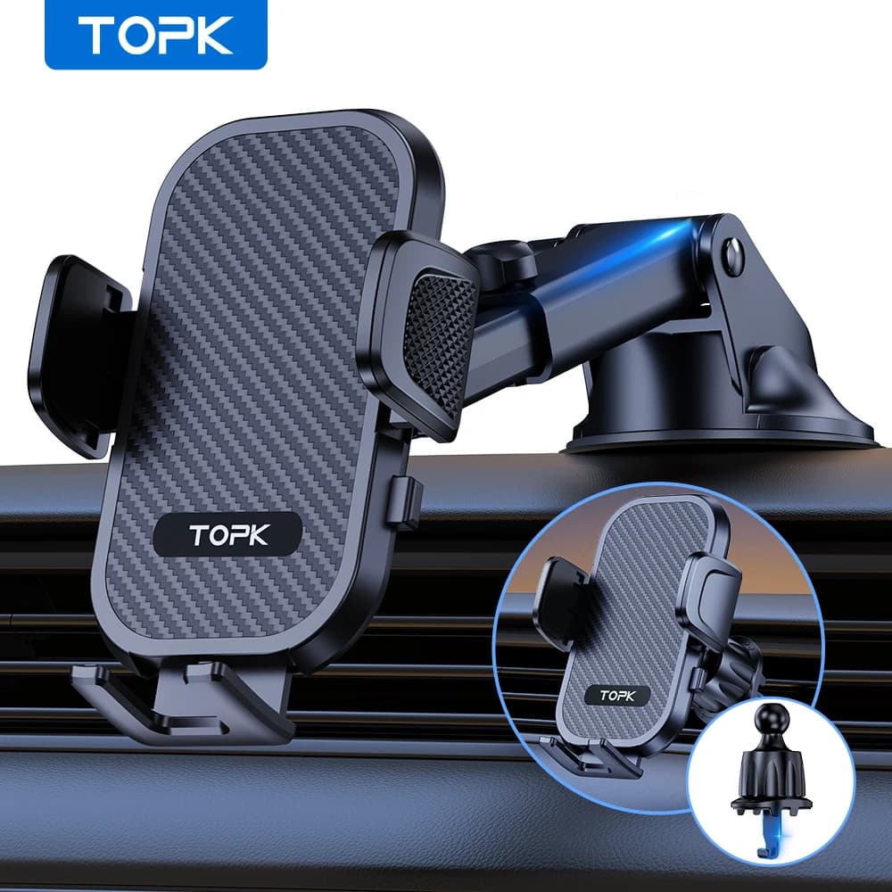 TOPK Car Phone Support Air Suction Fan Support for iPhone Samsung Xiaomi, GPS bracket for universal mobile support