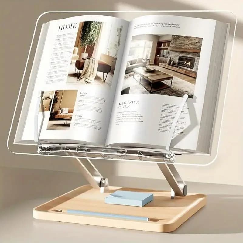 Supporto per Libri Regolabile in Acrilico con Porta Penna, Pieghevole, per Lettura, Laptop, Ricettari, Libri di Cucina