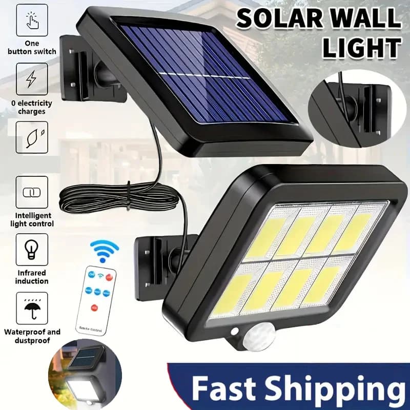 Ooutdoor Solar Split Light 3 Modes 160 LED Solar Wall Lamp with Motion Sensor Remote Control Waterproof Solar Lights for Garden
