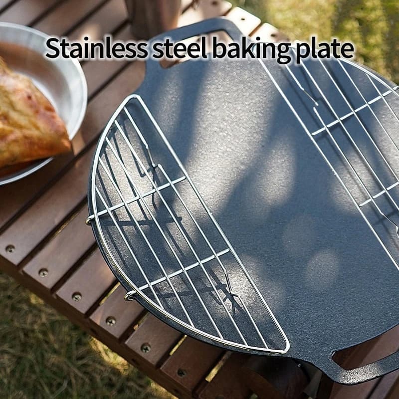 Stainless steel outdoor barbecue grill, with steam net and meat pan, anti-coating, for camping