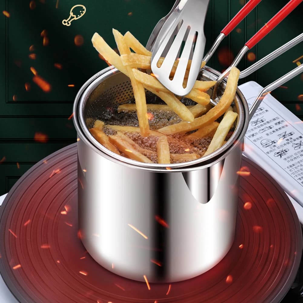Friggitrice per Tempura da 1200ML con Cestello Scolapasta, Friggitrice Multiuso in Acciaio Inox 304 per Patatine Fritte e Pollo Fritto