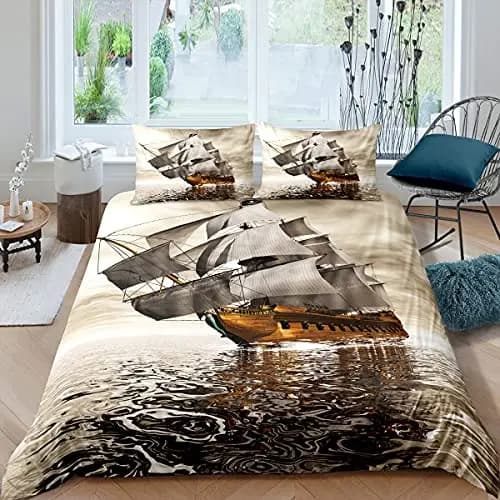 Set copripiumino modello nave a vela Barca con stampa 3D per bambino Set biancheria da letto per adulti per adolescenti Copripiumino in poliestere Full King Twin Size