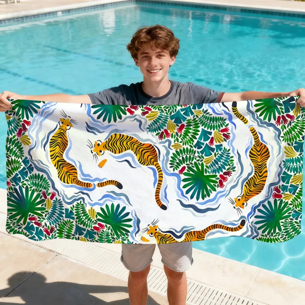 Asciugamano da spiaggia con tigre della giungla disegnata a mano, asciugamani da bagno per il corpo, sauna, viaggi, spa, accessori per il bagno, spiaggia, campeggio, picnic