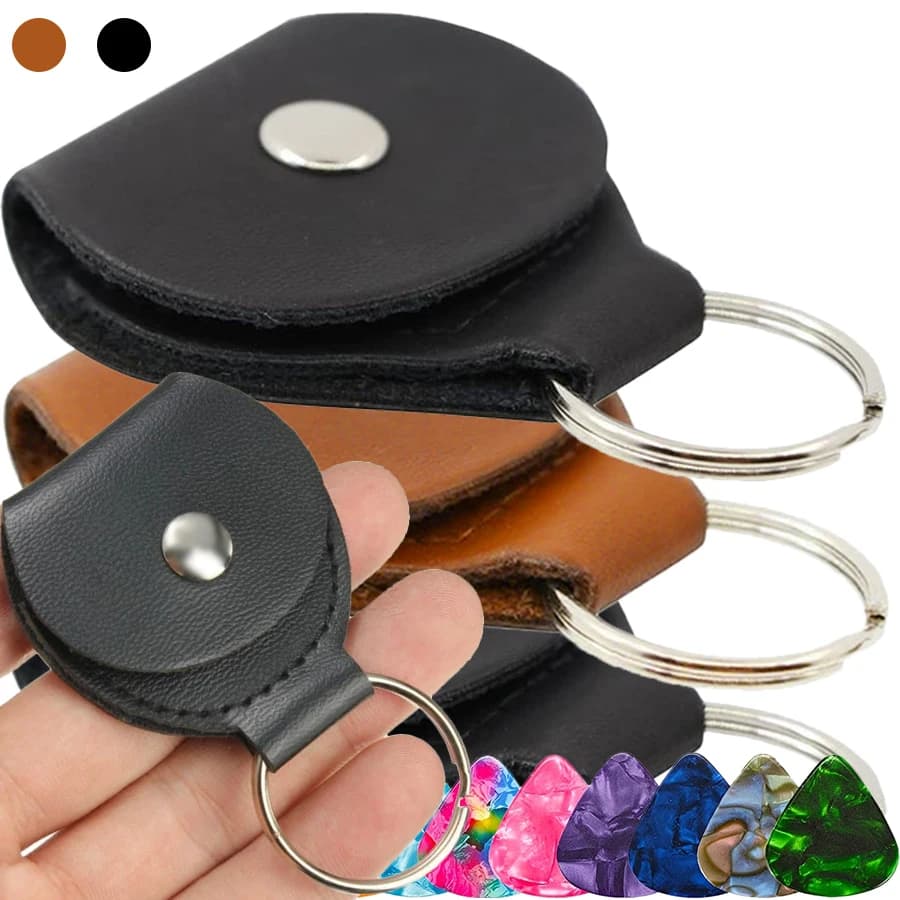 3pcs PU Leather Material Foldable Guitar Pick Storage Bag & 10pcs Picks Portable Pick Storage Bag String Instrument Accessories