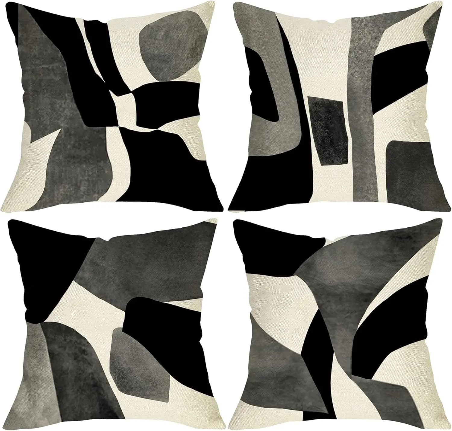 4Pcs Black Grey Beige Abstract Throw Pillow Covers Geometric Art Cushion Cases for Living Room Bedroom Sofa Home Ornament