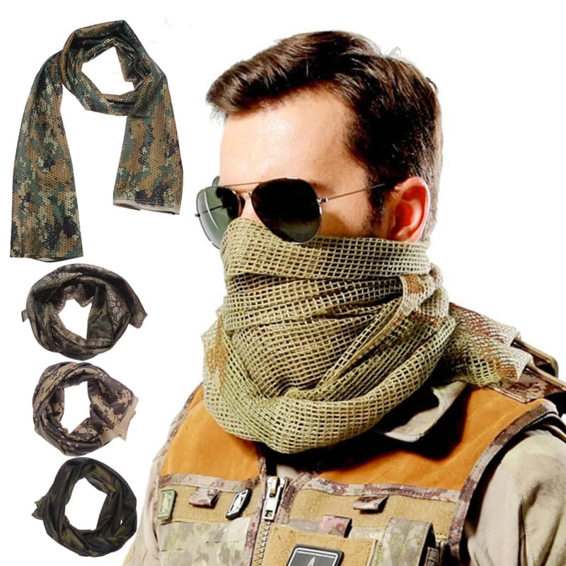 Sciarpa mimetica grande Sniper Hunter Sciarpa in rete per il viso Uomo Equitazione Ciclismo Velo Campeggio Caccia Pesca Escursionismo Sciarpe