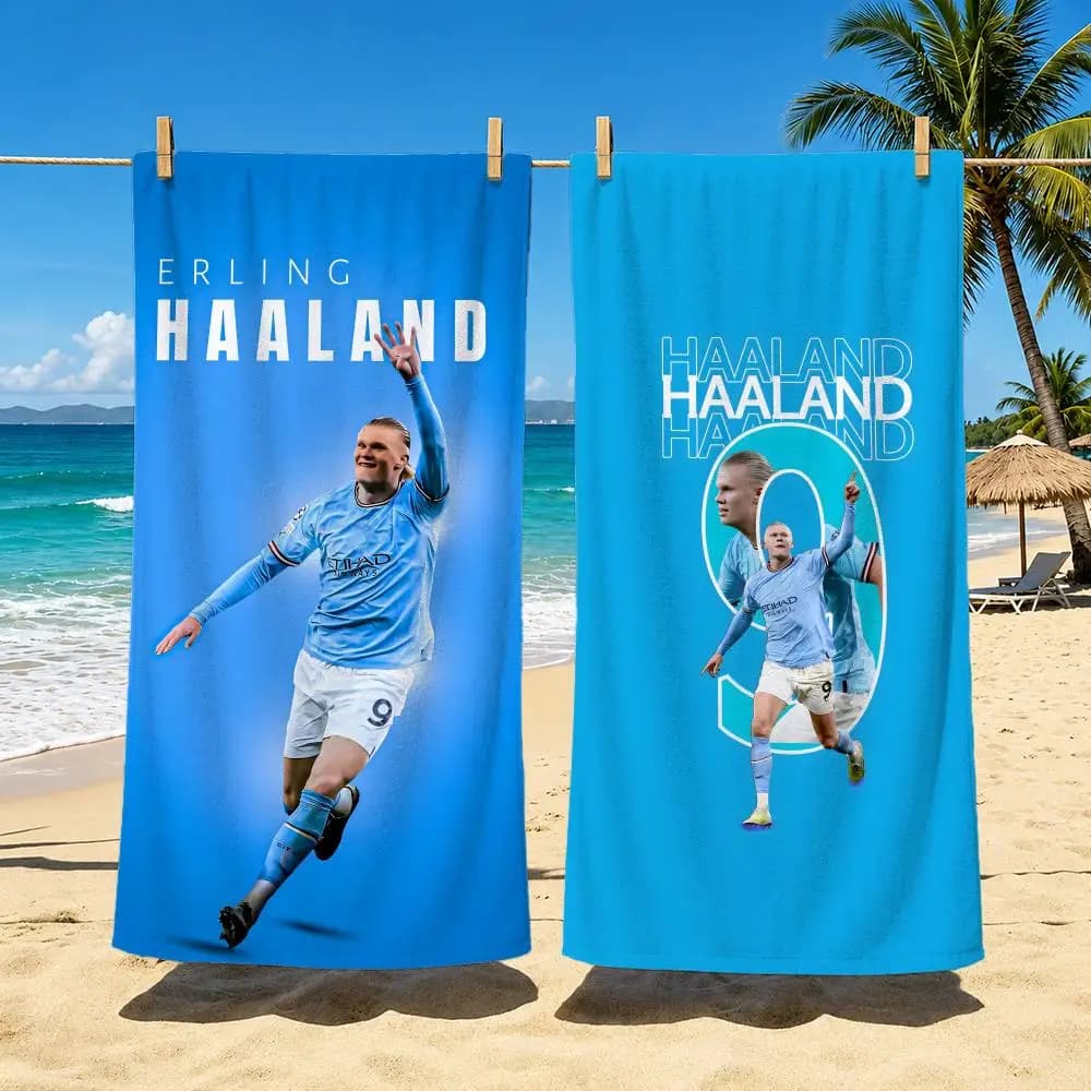 Football Player Erling Haaland Towel Polyester Beach Towel Quick Dry Sand Free Bath Towel for Summer Pool Travel Vacation