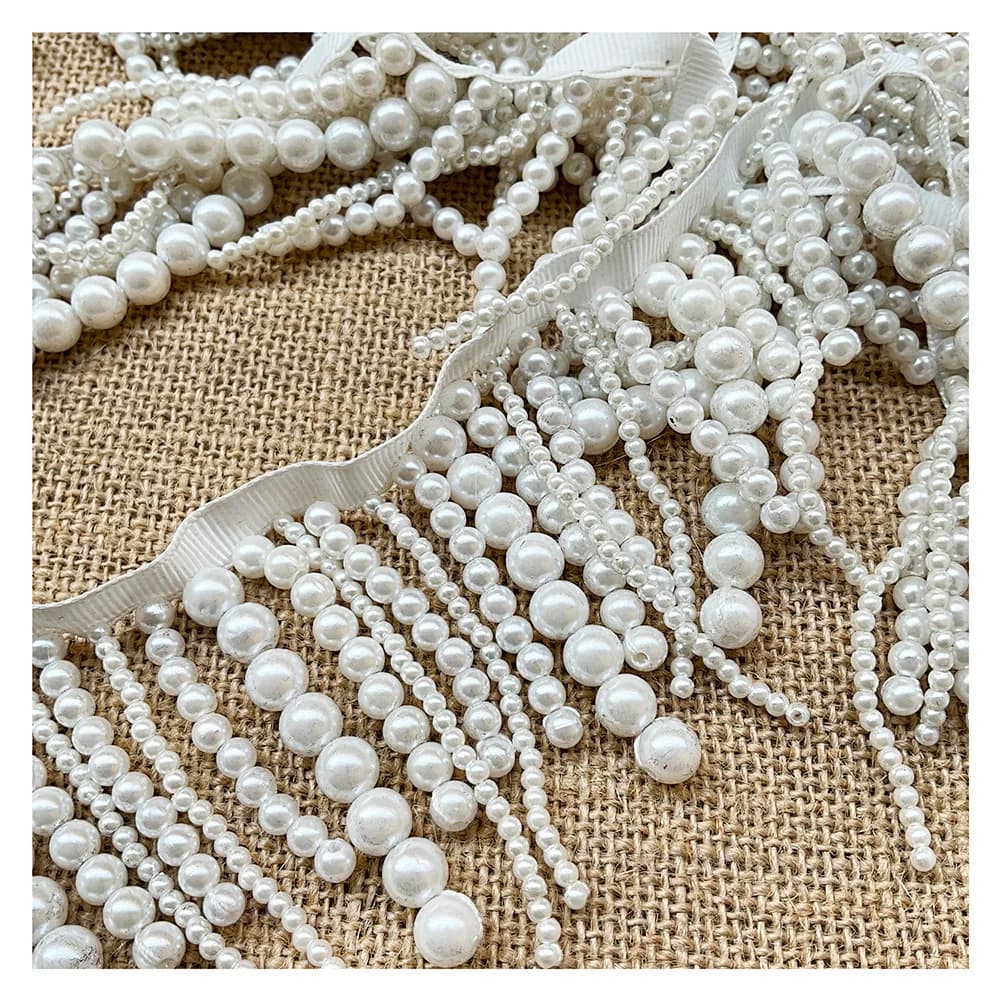 White Pearl Bead Fringe Trim 63mm 75mm Handmade Tassel Lace For Wedding Dress Diy Sewing Curtain Party Decor Garland