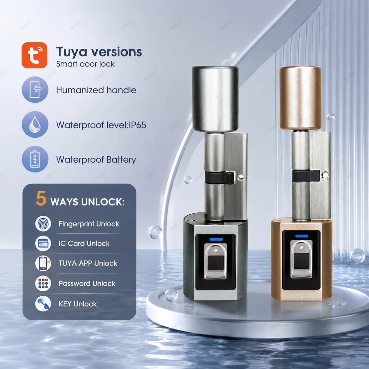 Tuya Smart Door Lock Fingerprint IC Card Password Key APP Unlock 5 Ways Humanized Handle IP65 Waterproof Battery Security