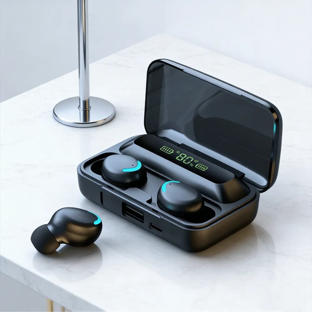 New Bluetooth Headphones with Audio Stereo 9D and Low Powerful, Sports Headphones with Touch Control and Visual Function, Wireless TWS Headphones