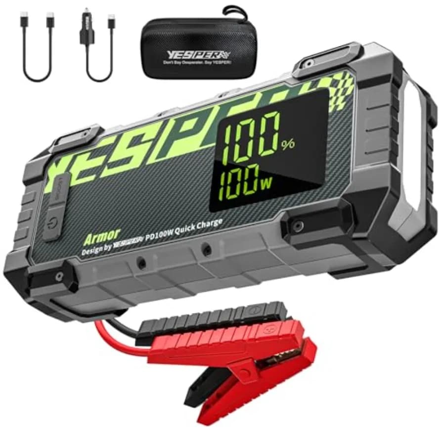 Avviatore portatile da 4000 A con alimentatore da 24000 mAh per batterie da 12 V compatibili con tutti i motori diesel a gas e fino a 10 litri