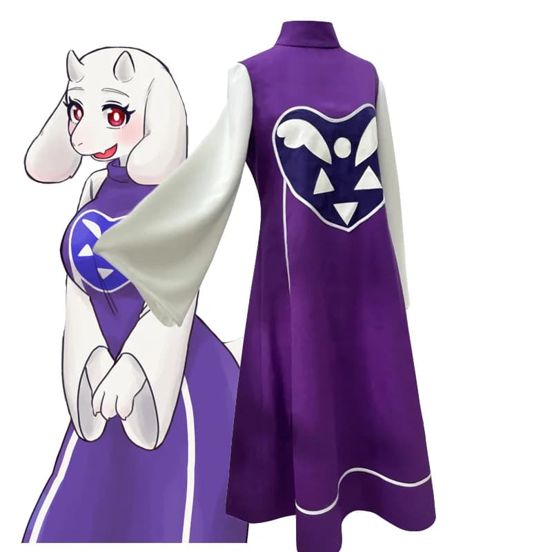 Undertale Toriel Cosplay Abito lungo viola Costume Toriel Uniforme Abito da donna Set completo Abiti carvinali di Halloween