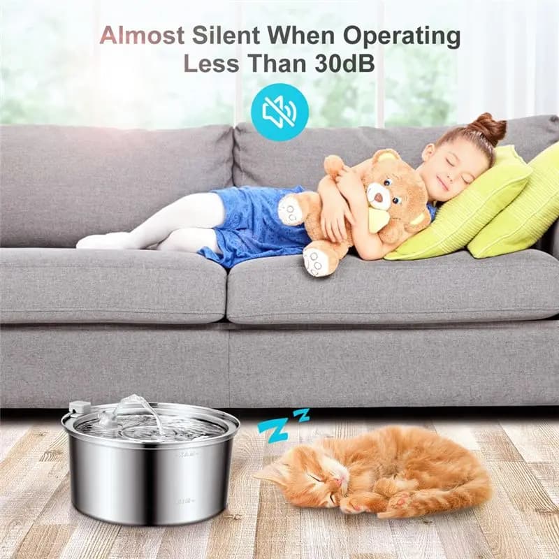 Fontana per gatti appresi Fontana per acqua automatica per animali domestici in acciaio inossidabile 108 Oz / 3,2 L Distributore di acqua per cani muto intelligente Spina europea
