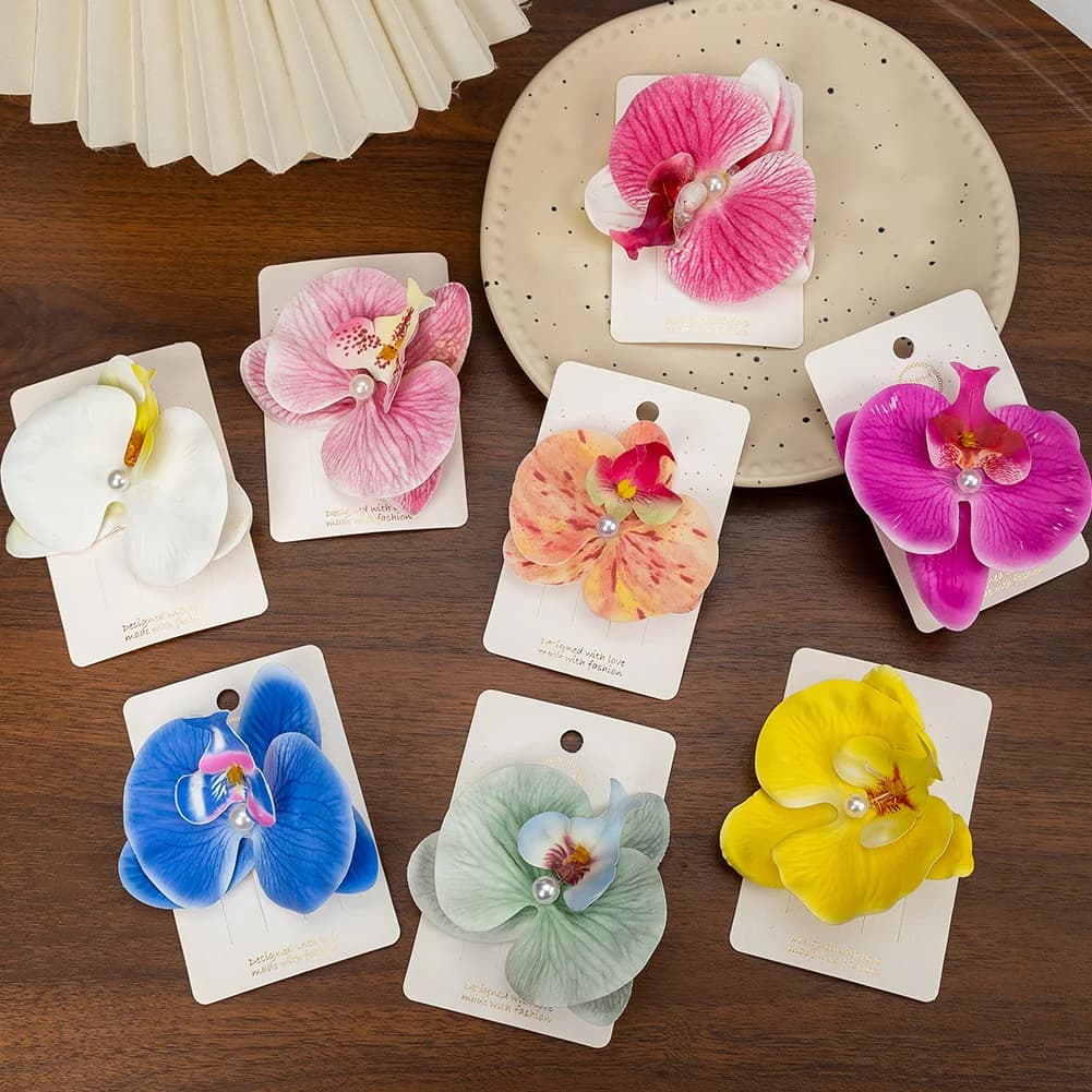 Hair clips butterfly flower artificial orchid for woman girl Phalaenopsis pearl hair clips for hair beaking duck hair hair accessories