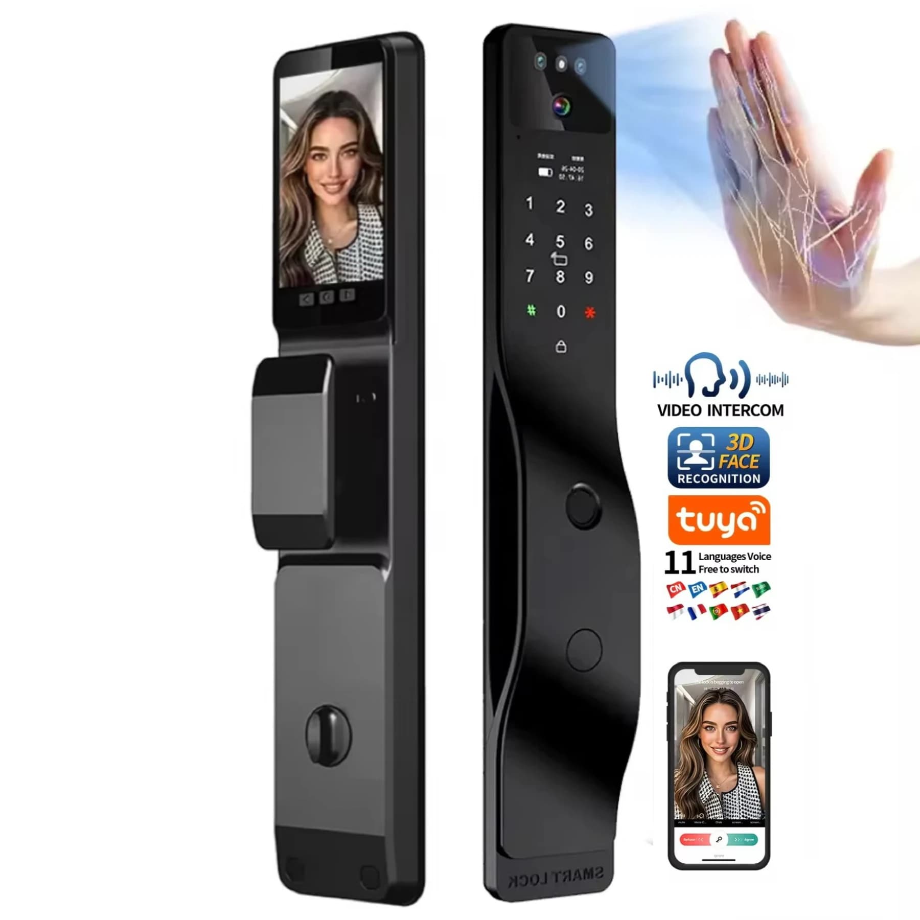 Serratura Elettronica con Tastierino, Riconoscimento Facciale 3D, Videocitofono e Telecamera per Porte Israeliane