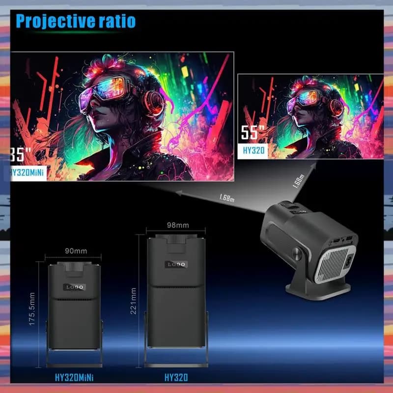 AFBC HY320 Mini proiettore nativo 720P Android 11 200ANSI Wifi6 BT5.0 Cinema esterno portatile 180 ° Proiettore girevole