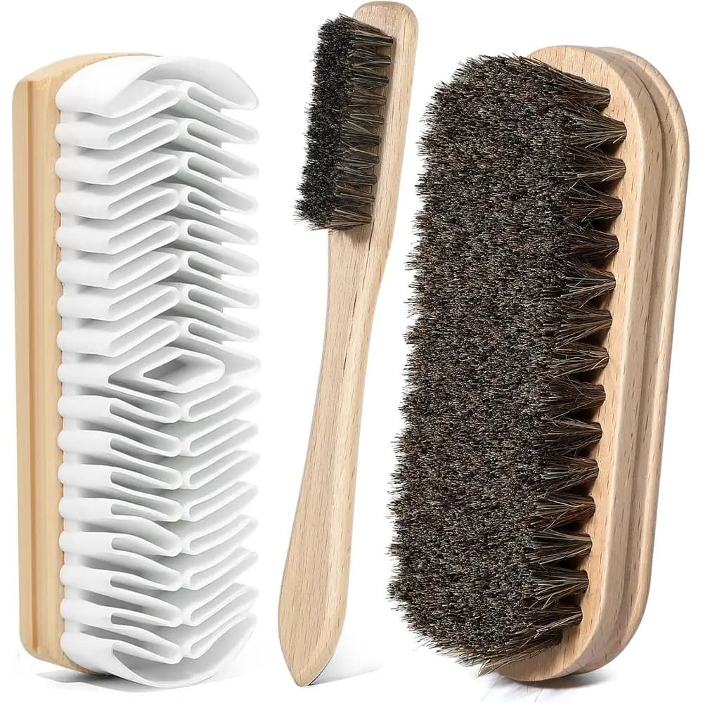 3-Piece Shoe Brush Set, 2026 Edition, Suede Eraser Included, High-Quality Polishing Tools
