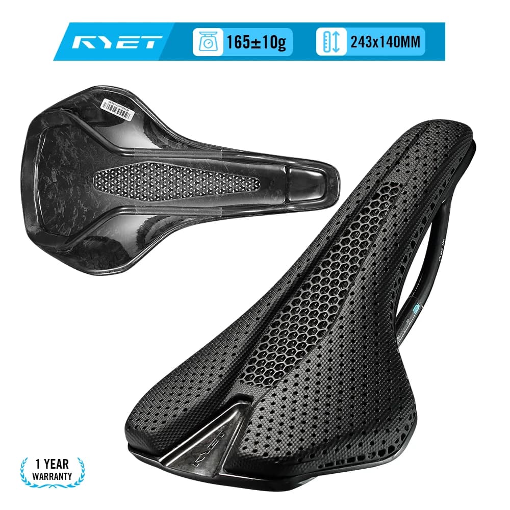 Sella da Ciclismo RYET 165g Stampata in 3D, Sedile Ergonomico con Binari in Carbonio 7x9mm per Bici da Strada, MTB, Gravel, XC, Commuting, Cuscino Comfort Acc