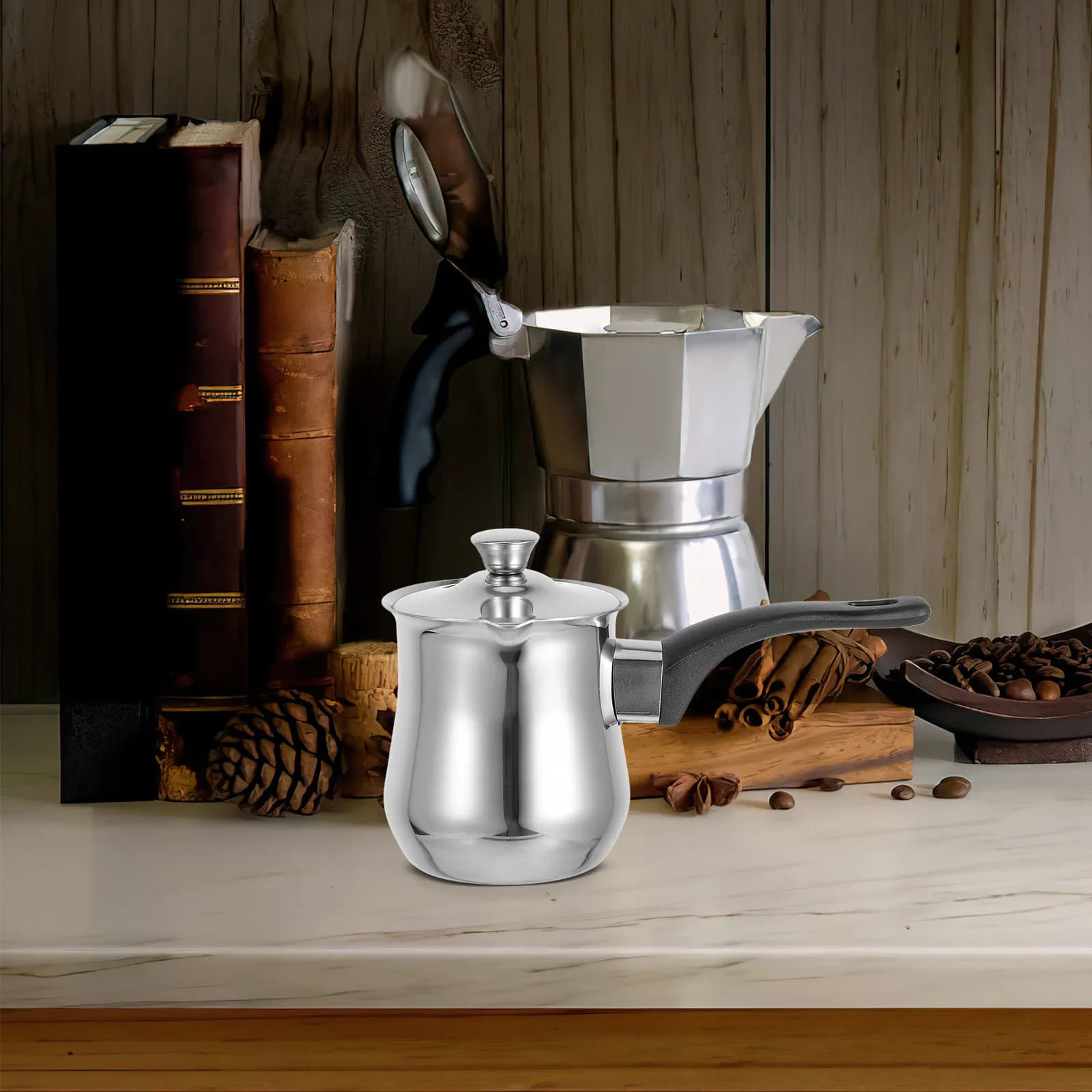 Turkish Coffee Pot 360Ml Stainless Steel Ergonomic Handle Milk Frothing Pitcher Stove Top Coffee Maker Pot Versatile Kitchen