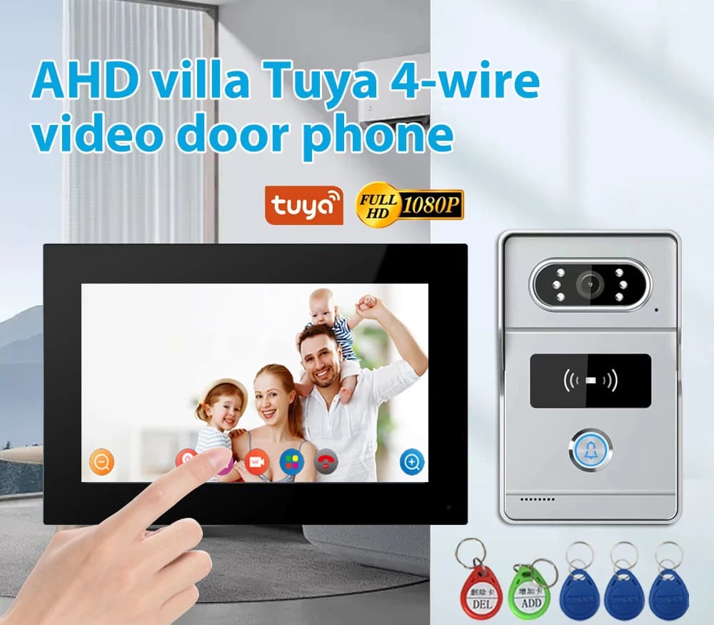 Tuya Smart Video Doorbell Kit with Touchscreen WiFi and Access Control Features, Compatible with the Tuya App TY75T-HTD2 4-Line