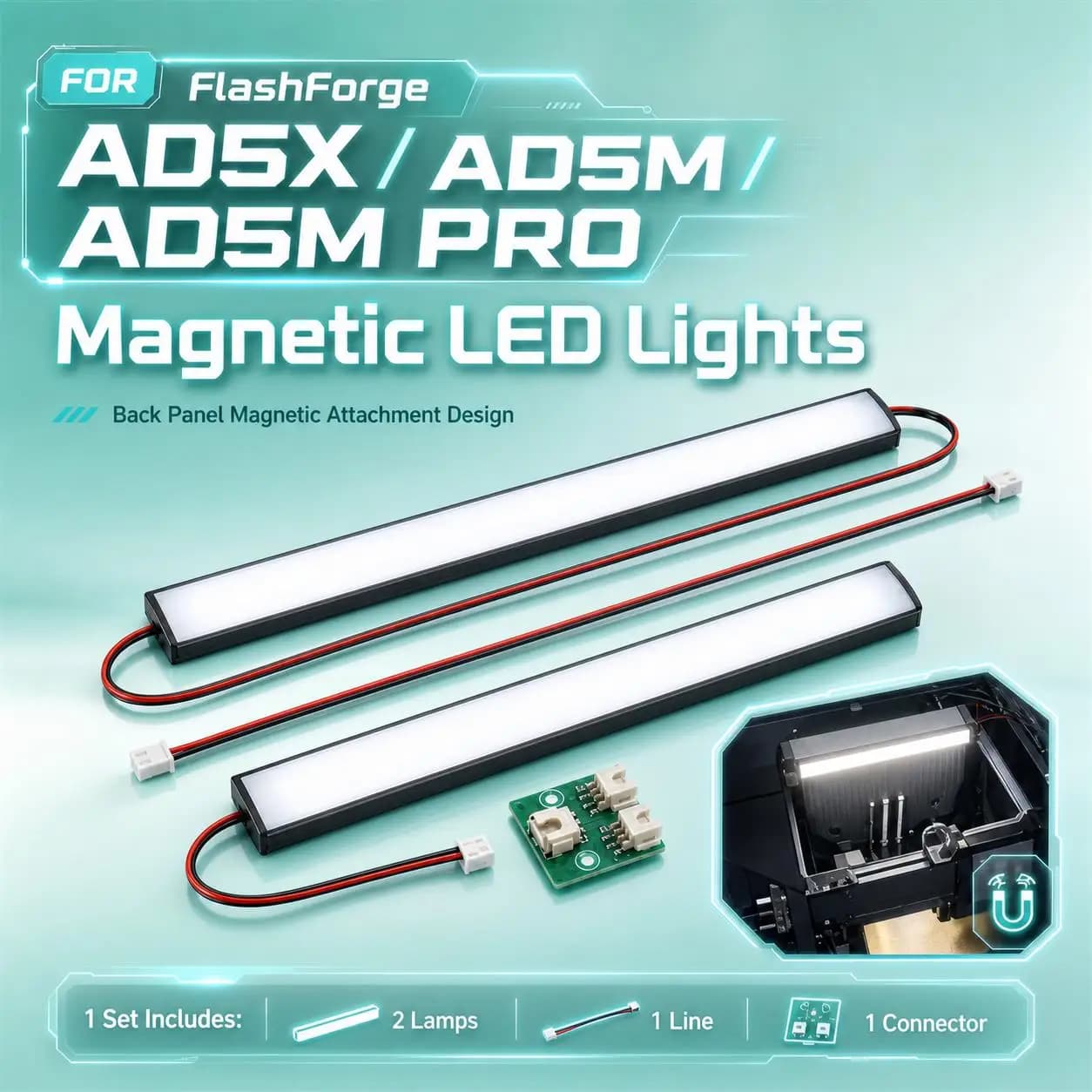 For FLASHFORGE Adventurer 5M AD5M Light Strip Super bright Led 24V Light Bar for AD5M 5MPRO 3D Printers