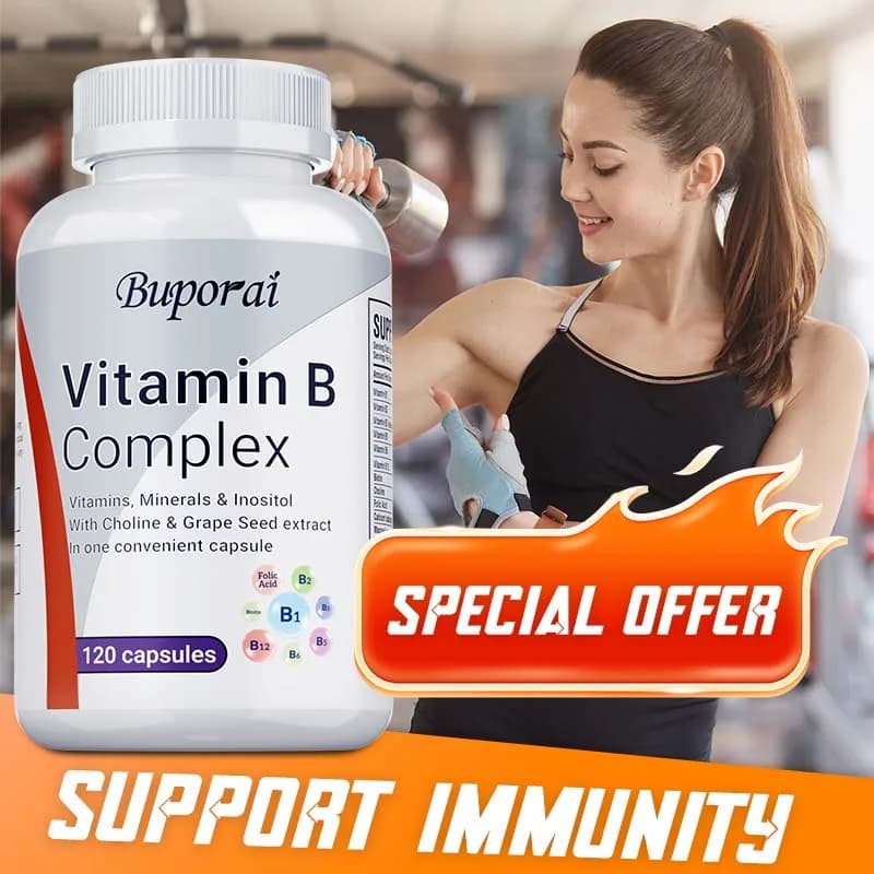 Vitamin B complex: immune support supplement, promotes brain health and nervous system, increases energy and improves allergy
