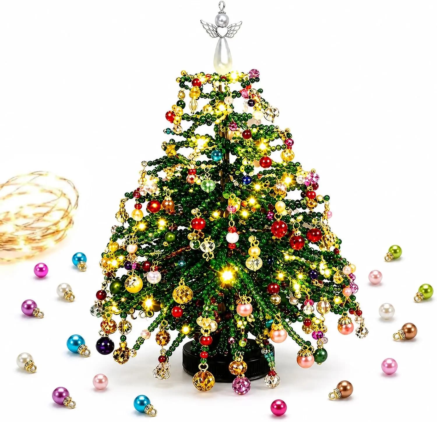 DIY Beaded Christmas Tree Kit, 3D Crystal Bead Tabletop Tree Set, Christmas Craft Kits for Adults, Holiday Home Decor Gifts