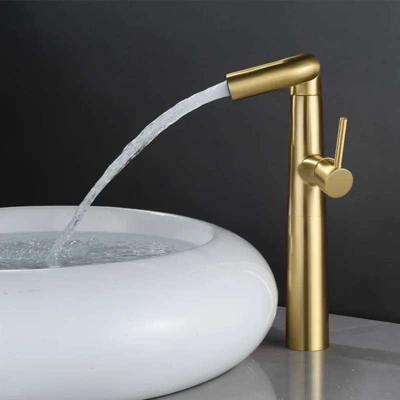 Rubinetti per lavabo in ottone massiccio stile europeo in oro spazzolato Miscelatore caldo e freddo Rotazione di 720 gradi Miscelatori per lavabo Gru per WC