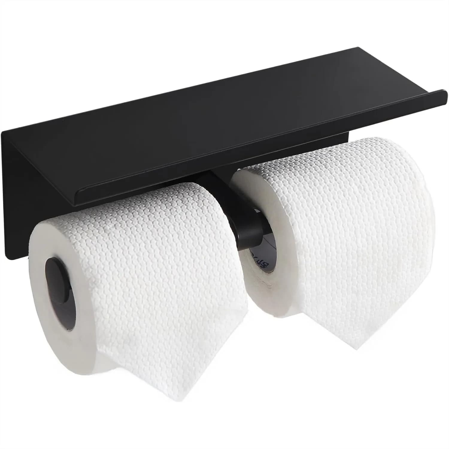 Portarotolo da parete con mensola per bagno, doppio supporto, nero