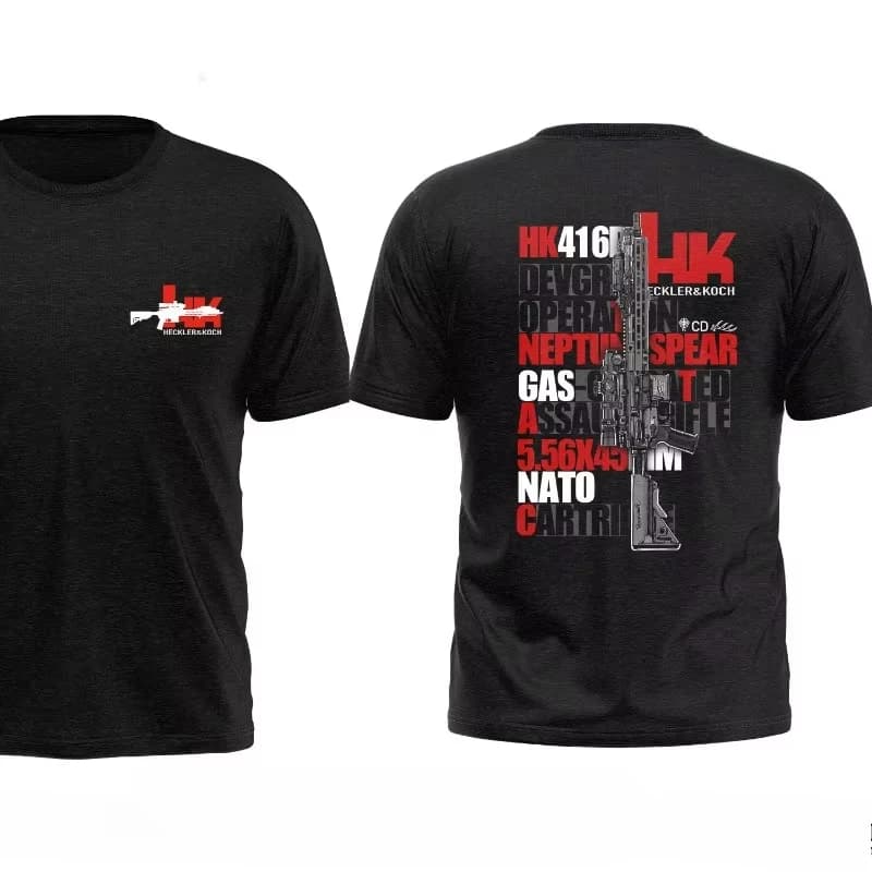 Heckler & Koch HK416 Army Fan Club Outdoor Training Competition Short Sleeve T-shirt Crew Neck 100% Cotton Loose Tops Tee