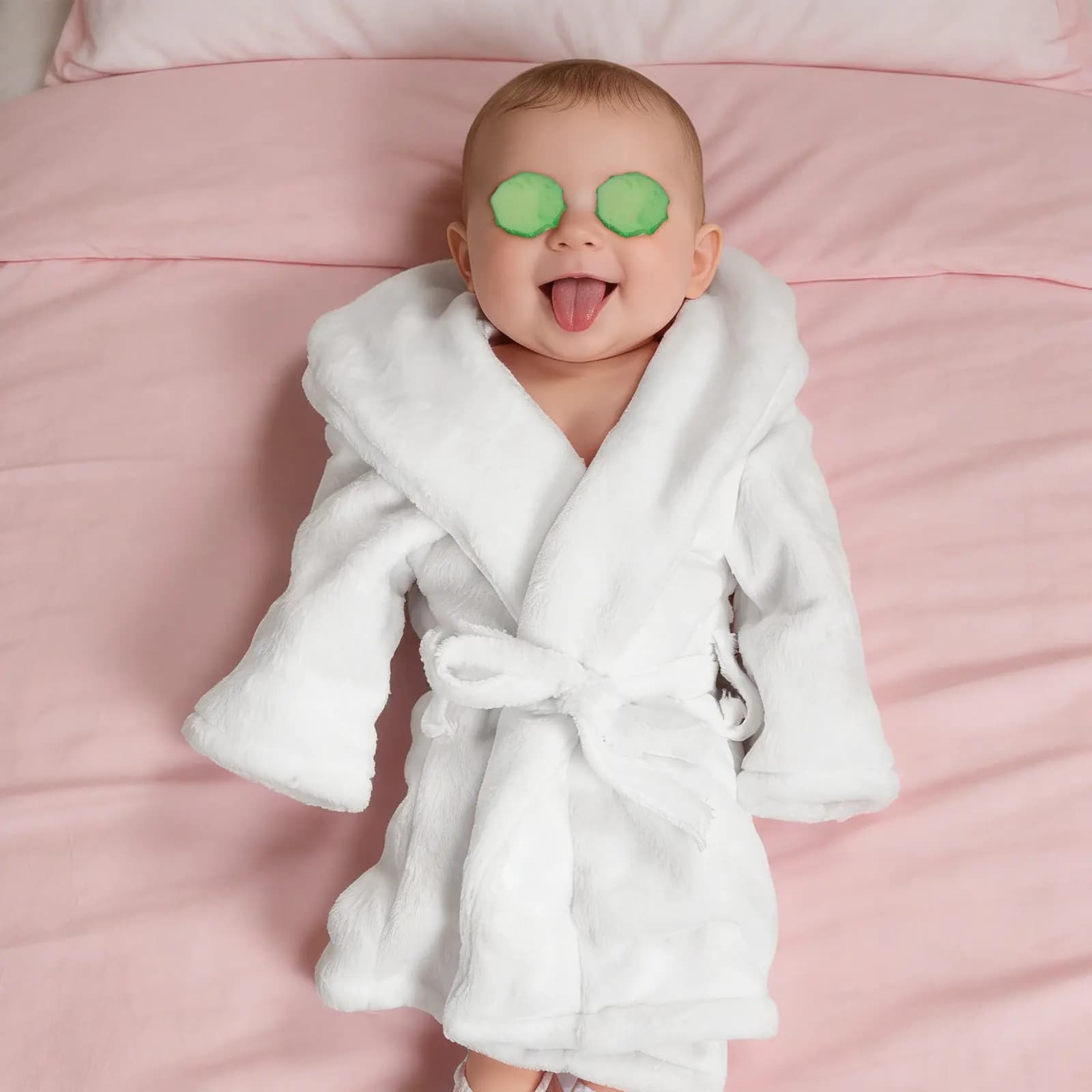 Set Accappatoio per Bambina in Morbido Pile Corallo, Completo per Fotografia Neonato con Asciugamano e Oggetti di Scena a Forma di Cetriolo per Servizi Fotografici e Spa
