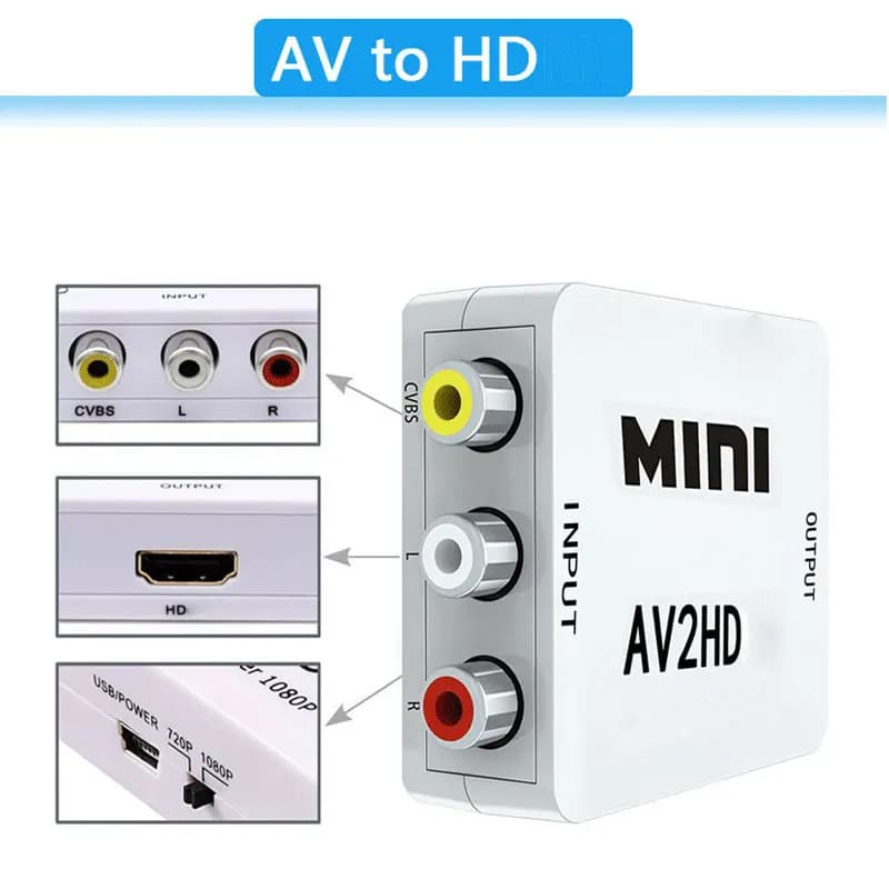 Compatible Converter RCA AV to HDMI Video Box AV/CVSB L/R HD 1080P 1920*1080 NTSC PAL Output Support Compatible with AV to HDMI