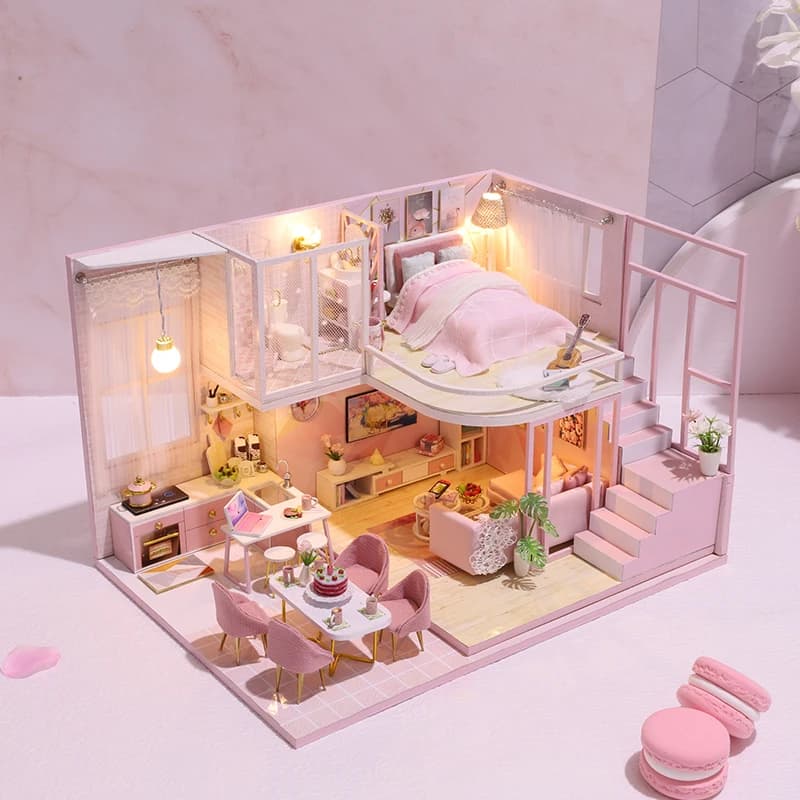 Mini casa delle bambole in legno Kit casa fai-da-te Produzione di appartamenti duplex fatti a mano Puzzle 3D Assemblaggio Modello di edificio Giocattolo Regali per bambini