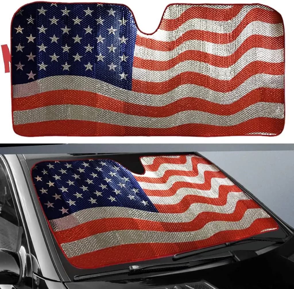 Parasole per auto con bandiera americana, protezione dai raggi UV per il parabrezza, mantiene il veicolo fresco e previene gli abbagliamenti (63"X28.5")