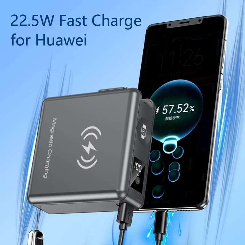 Power Bank con caricatore wireless 6 in 1 | Spina CA integrata e caricabatterie wireless | Ricarica rapida PD 22,5 W per display LED Powerbank iPhone