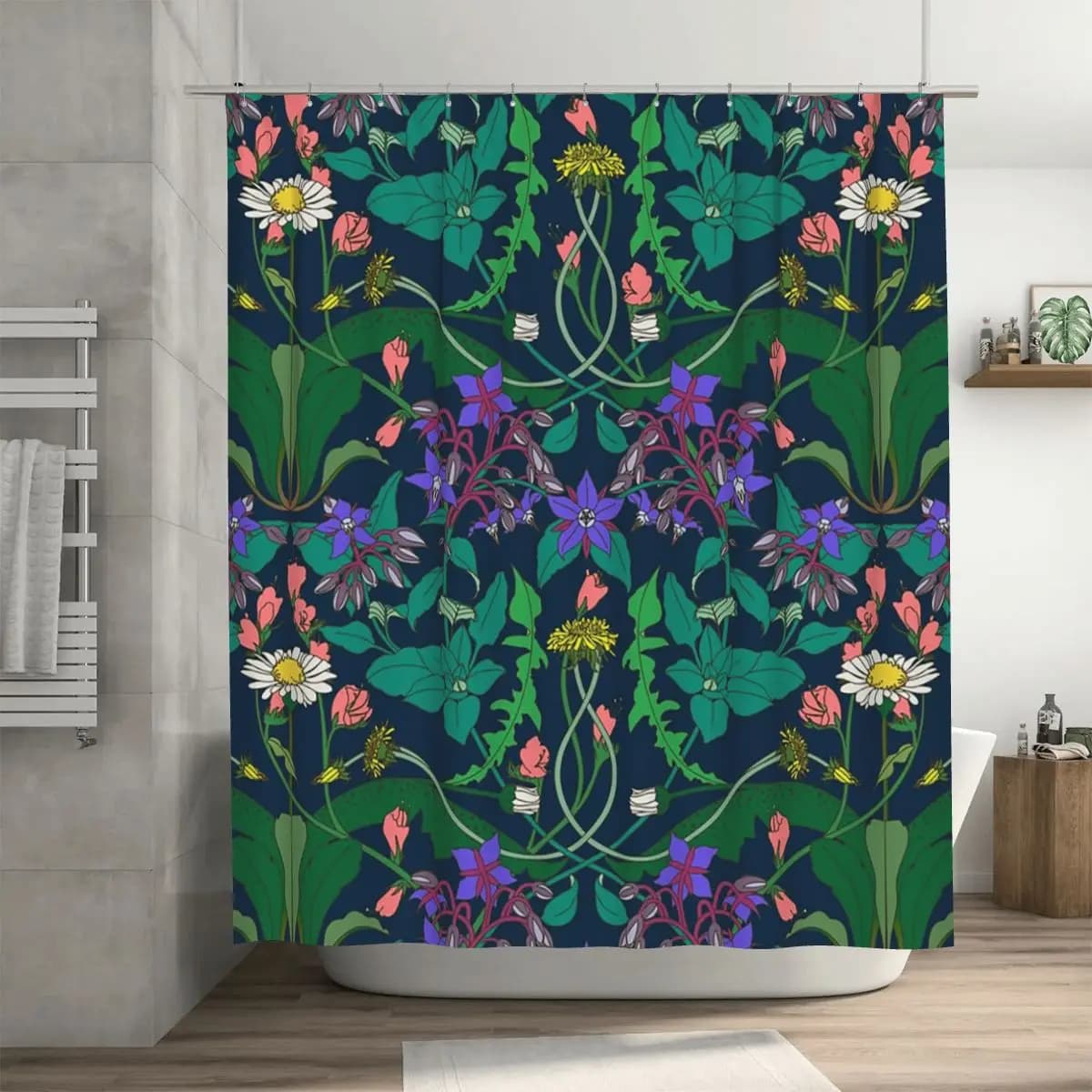 Tenda da doccia Dandelion in poliestere impermeabile per bagno con ganci