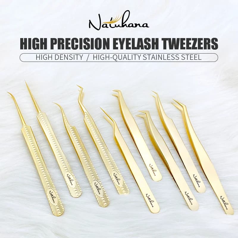 Wholesale Professional Eyelashes in Gold Volume Fake Eyelashes Stainless Steel Grips Makeup Tools
