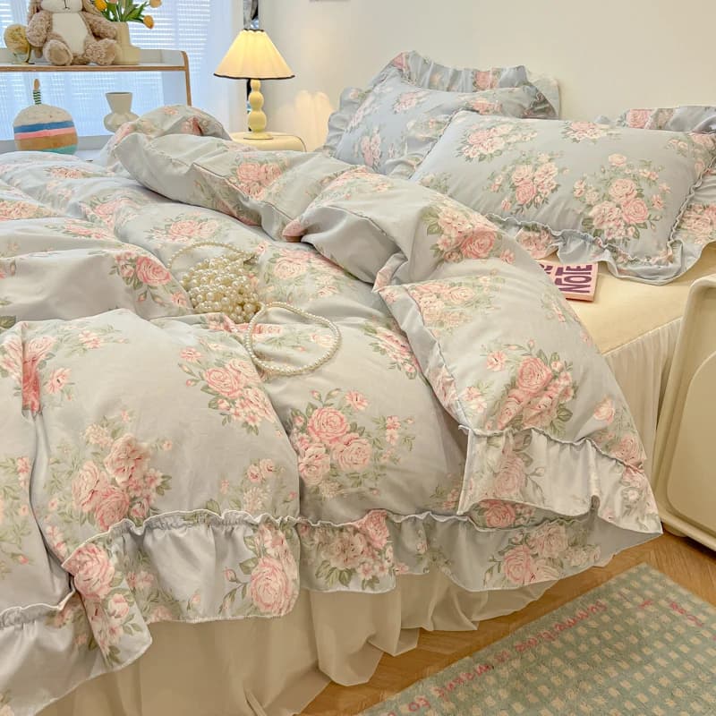 Set biancheria da letto floreale botanico fresco per bambini e adulti, foglie, copripiumino a fiori, federe, morbido cotone lavato, tessile per la casa