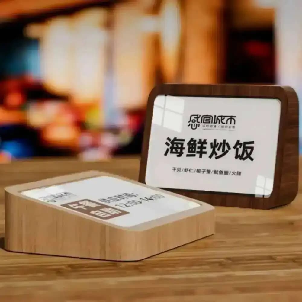 88x46mm Supporto per cartello in acrilico inclinato Espositore Base in legno Hotel Ristoranti Menu da tavolo Porta carta Mini Etichette per etichette dei prezzi