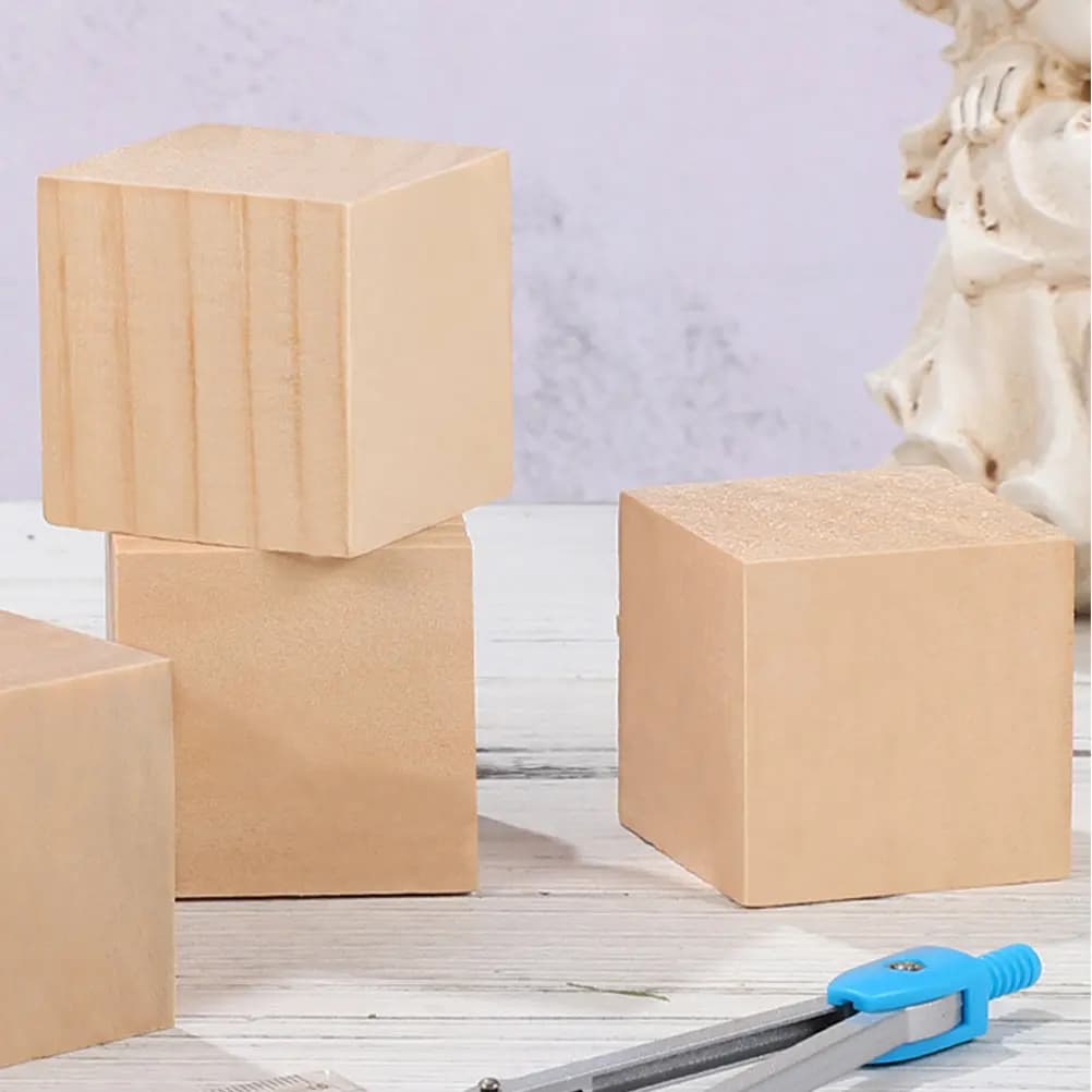 Set di 4 Cubi in Legno di Pino Non Trattati, 5cm Quadrati, per l'Apprendimento della Matematica e l'Educazione Prescolare