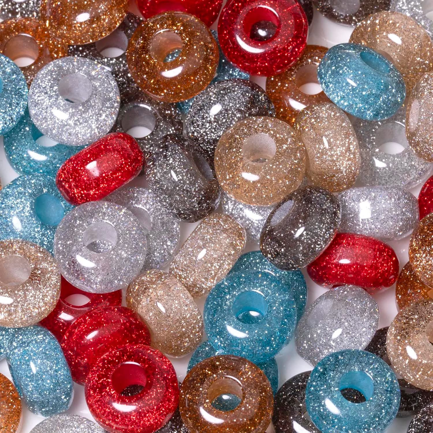 Perline in resina colorate con brillantini, 30 pezzi, 14x8 mm, foro grande, ciondoli fai da te, orecchini, braccialetti, collane, artigianato per la creazione di gioielli