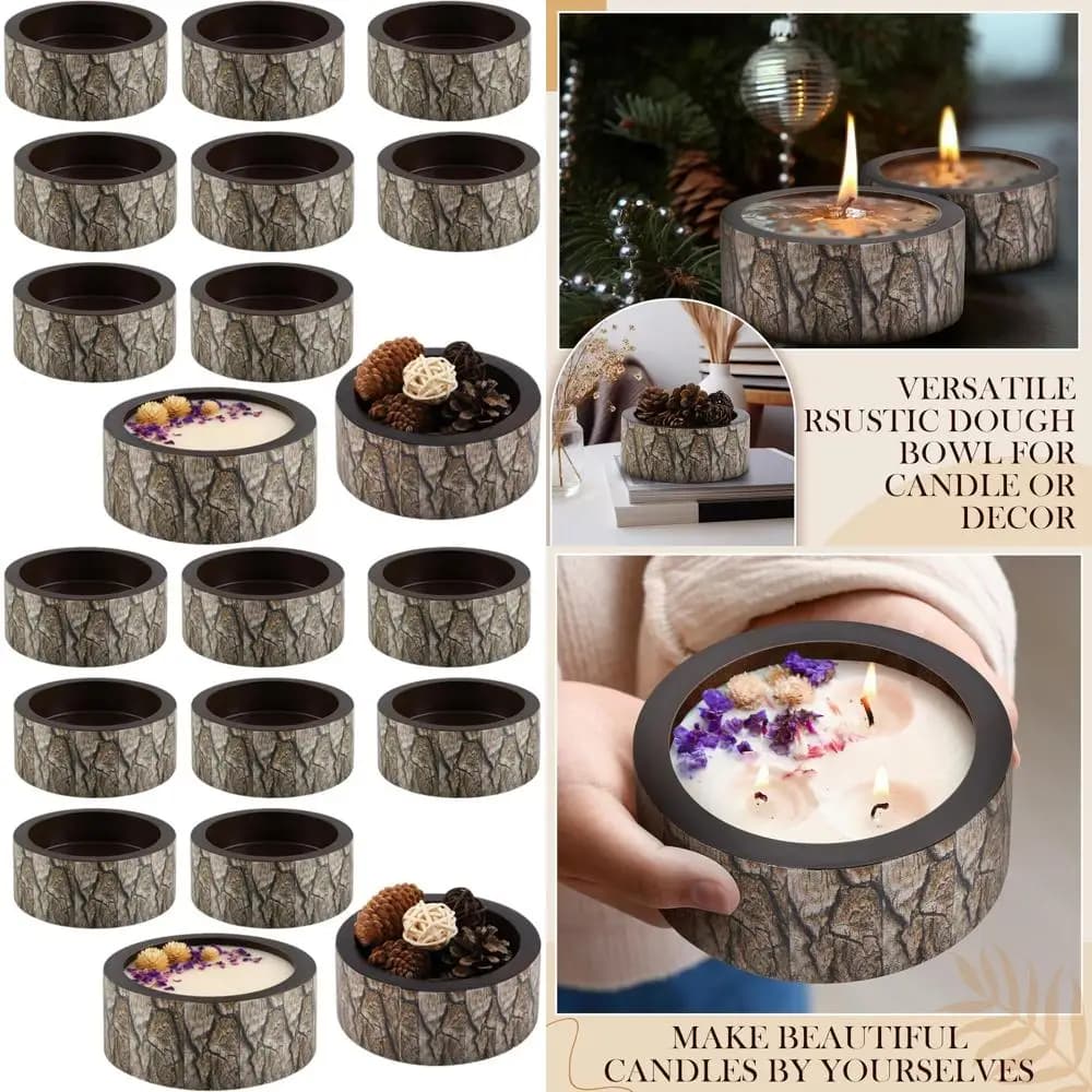 Set di 10 Mini Ciotole in Corteccia di Legno per Candele o Materiali Creativi - Ideali per Decorazioni Domestiche e Progetti Fai-da-Te