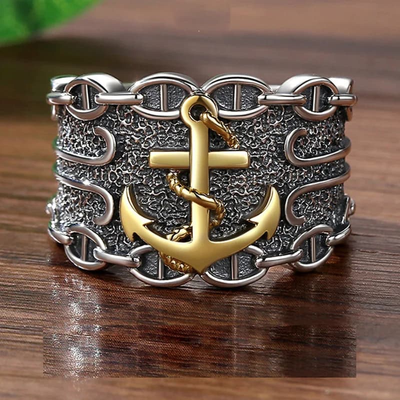 Anello con ancora a catena in argento, gioiello trendy punk di nicchia regolabile per uomo e donna