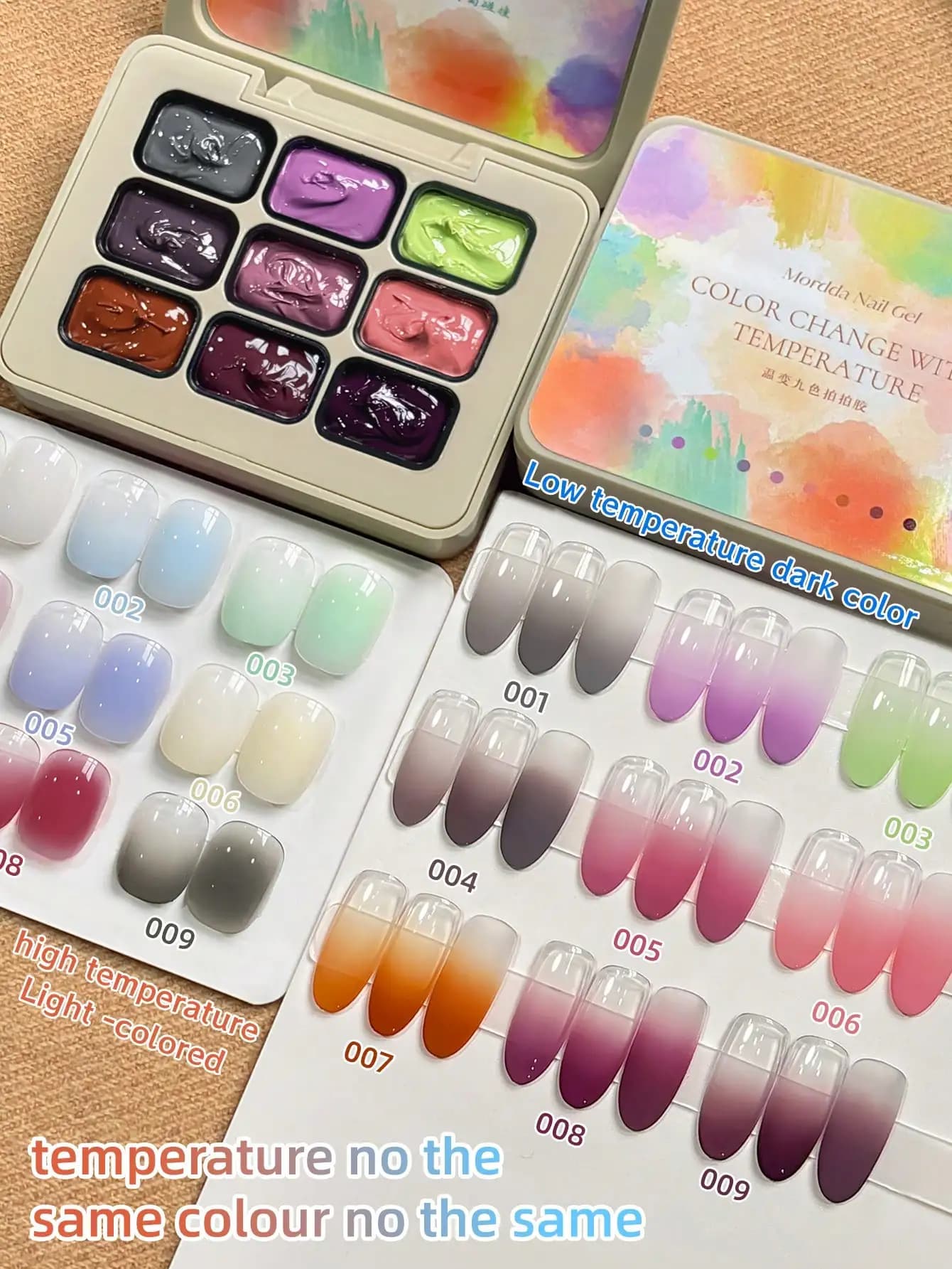 9 colori Temperatura cambiata Pittura a colori Smalto per unghie che accareziona Colla Sbavature in scatola Alta saturazione Popolare-Wen Bian Jiu Se
