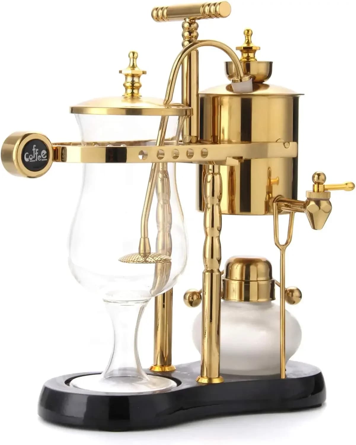 Belgian/belga Family Balance coffee maker, elegant double grooved fulcrum with T handle (Classic Gold)