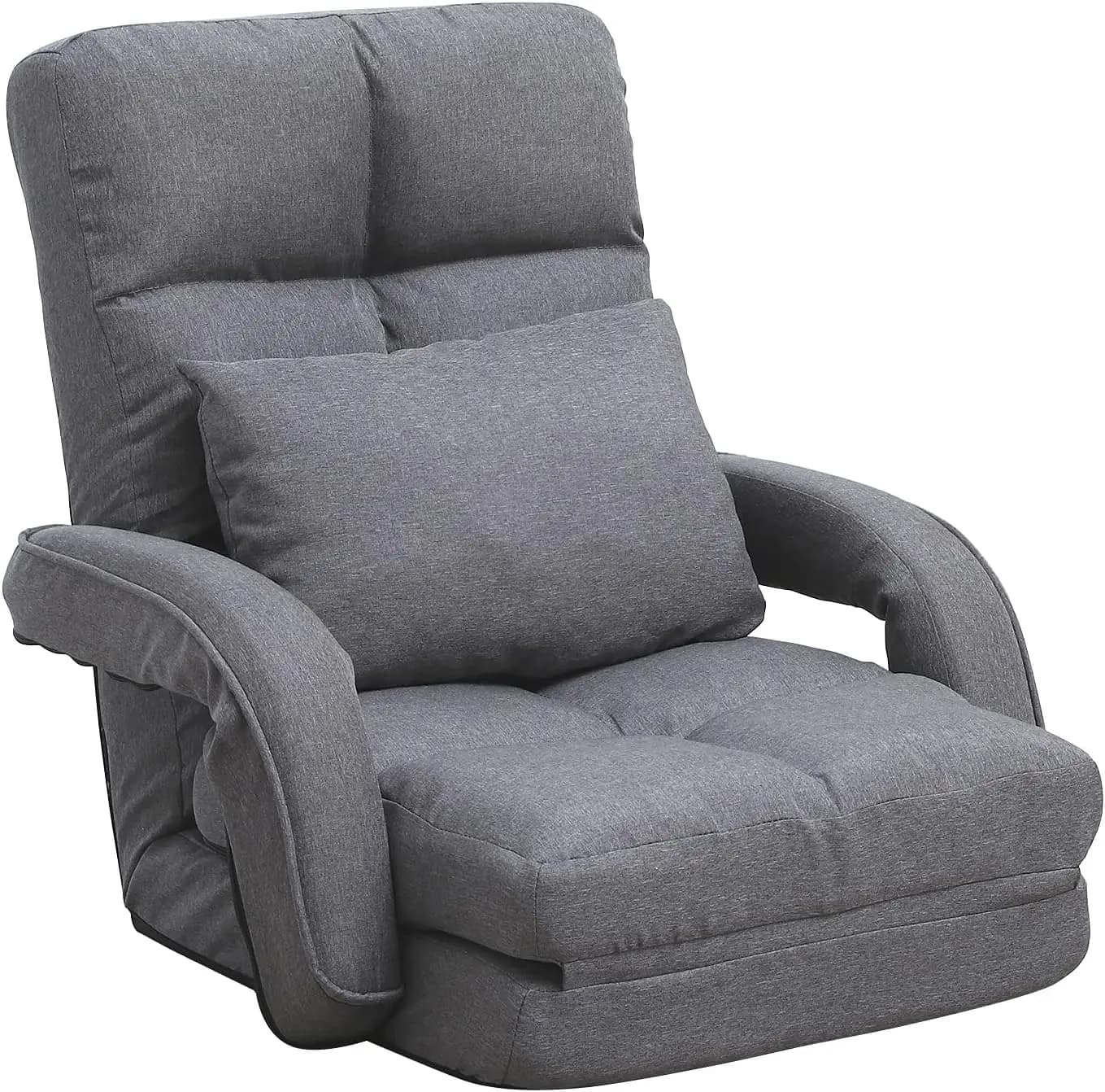 Poltrona da Terra con Braccioli e Cuscino, Chaise Longue Pieghevole, Divano Reclinabile a 14 Posizioni, Comoda Sedia da Gaming con Seduta Imbottita